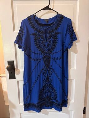 Lucky Brand Royal Blue Boho Embroidered Medallion Dress
